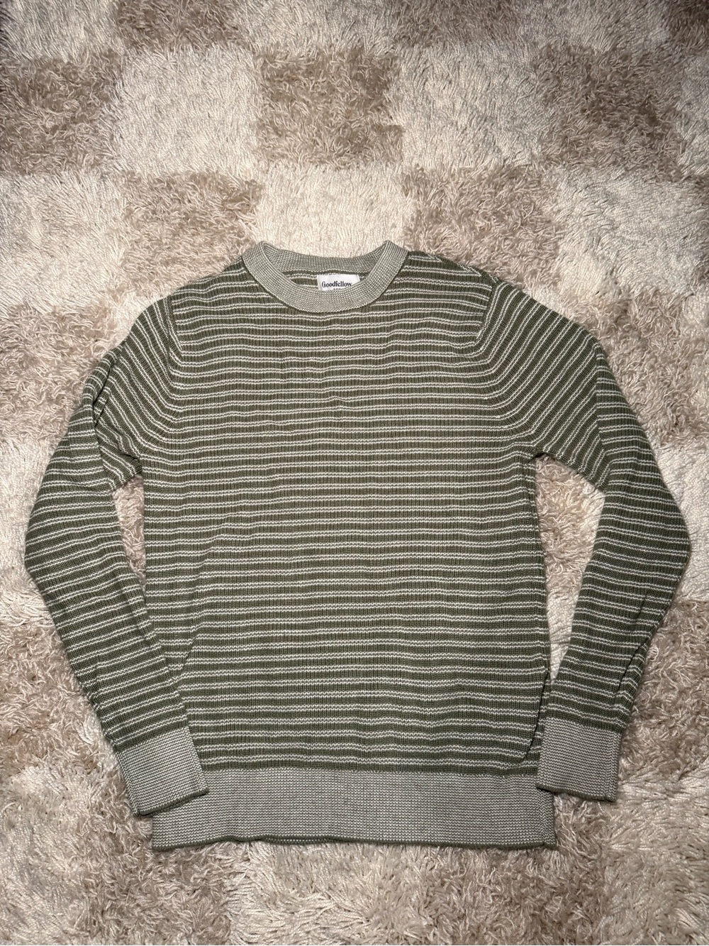 Goodfellow & Co Olive and Cream Striped Crewneck Sweater